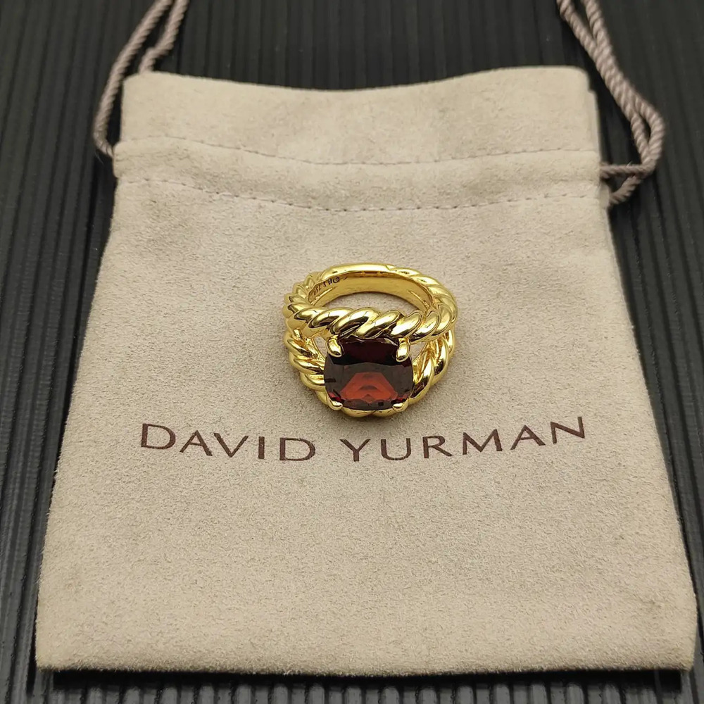 David Yurman Gold Garnet Cable Ring